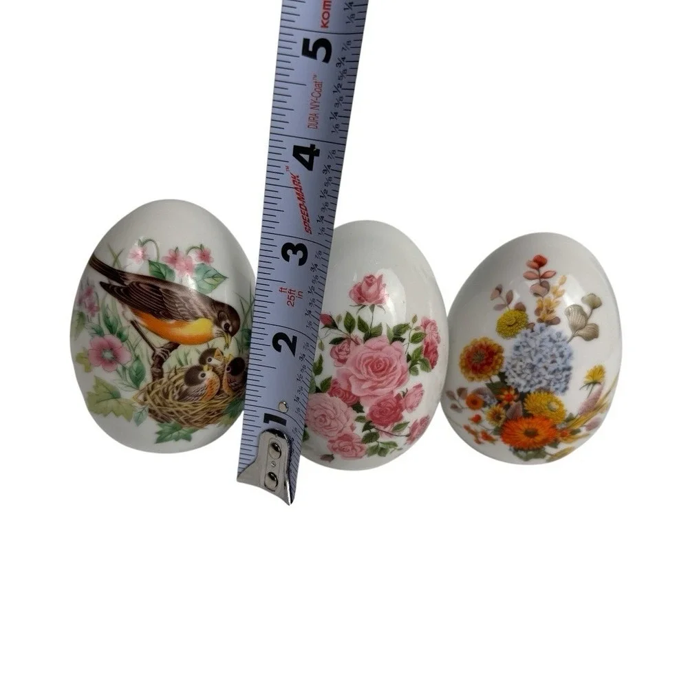 Vintage Set Of 3 Avon Porcelain Eggs - Four Seasons‎ - Birds Roses C14Q